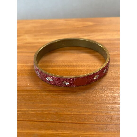Vintage Gold Tone Pink Glitter Mirror Pieces Bangle Bracelet - Picture 1 of 5